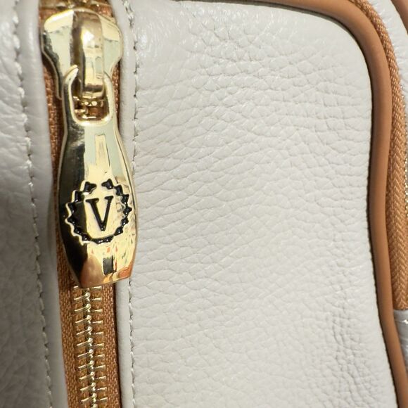 Valentina Leather Mini Backpack Purse Gray Tan Gold Hardware Convertible Nice main image 4